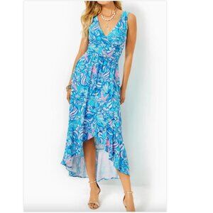Lilly Pulitzer Moana Wrap Amalfi Blue *Sound the Sirens* Hi Lo Maxi Dress